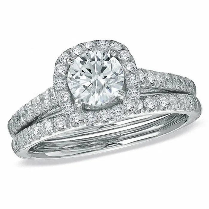 Rings 134 CT Diamond Halo Bridal Engagement Ring Set in 14K White Gold Goldiacom