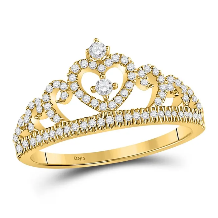 Rings 10k Yellow Gold Round Diamond Heart Crown Fashion Ring 14 Cttw gndatlanta