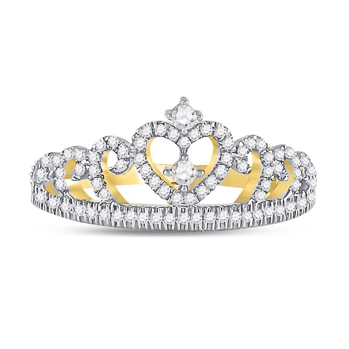 Rings 10k Yellow Gold Round Diamond Heart Crown Fashion Ring 14 Cttw gndatlanta