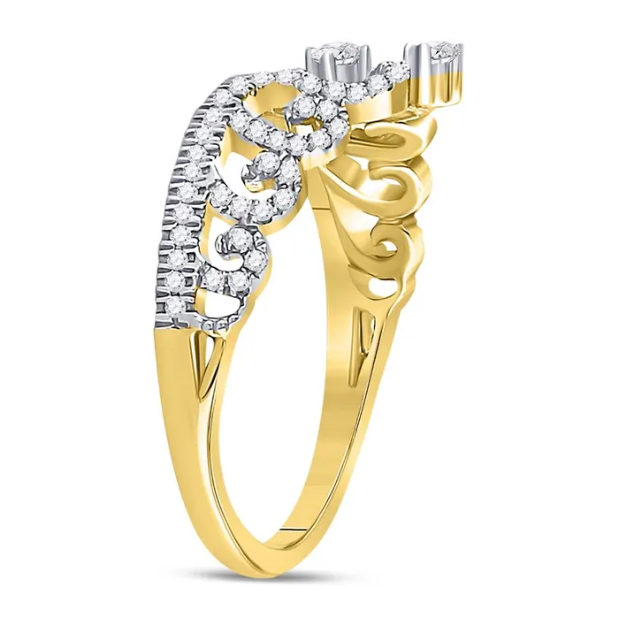 Rings 10k Yellow Gold Round Diamond Heart Crown Fashion Ring 14 Cttw gndatlanta