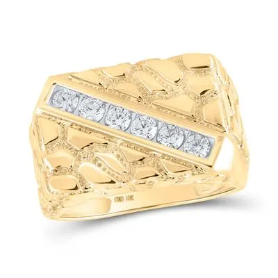Rings 10k Yellow Gold Round Diamond Nugget Fashion Ring 12 Cttw gndatlanta