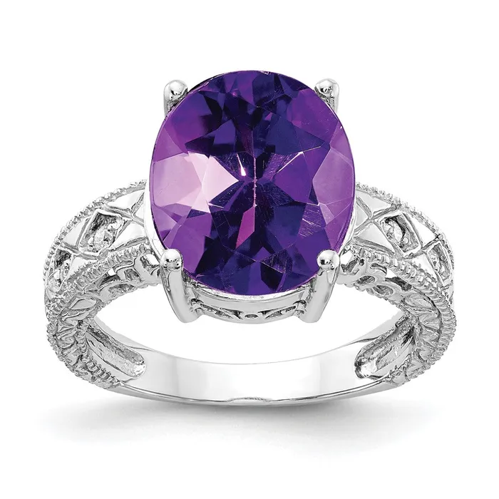 Rings 14k White Gold 12x10mm Oval Amethyst AAA Diamond ring Goldia