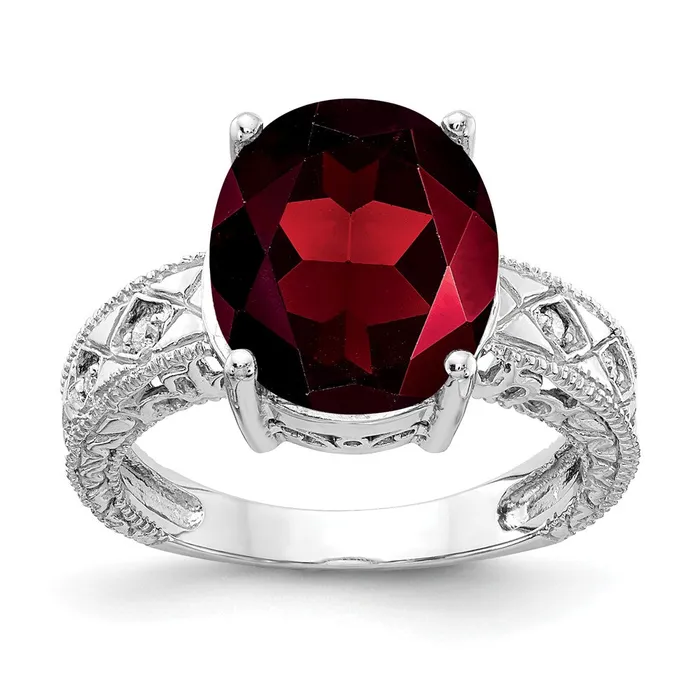 Rings 14k White Gold 12x10mm Oval Garnet AAA Diamond ring Goldia