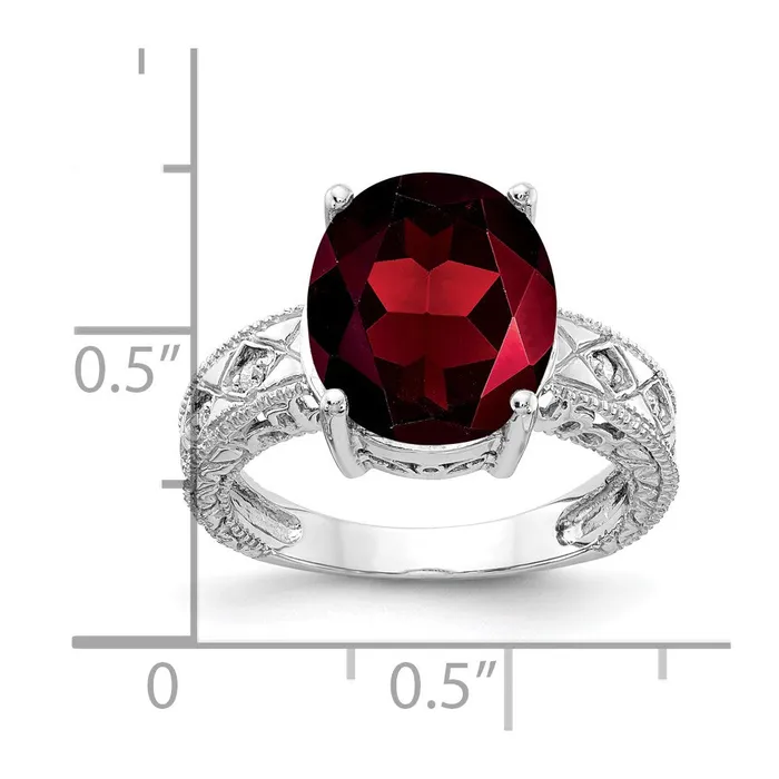 Rings 14k White Gold 12x10mm Oval Garnet AAA Diamond ring Goldia