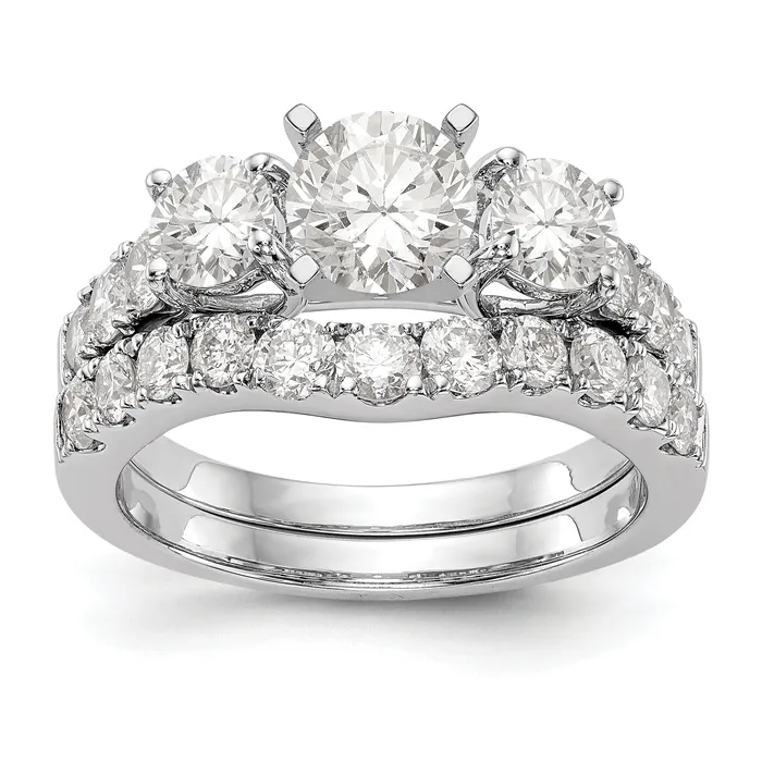 Rings 14K White Gold 3 Stone Diamond Peg Set CZ Engagement Ring Goldiacom