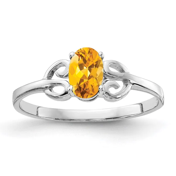 Rings 14k White Gold 6x4mm Oval Citrine ring Goldia
