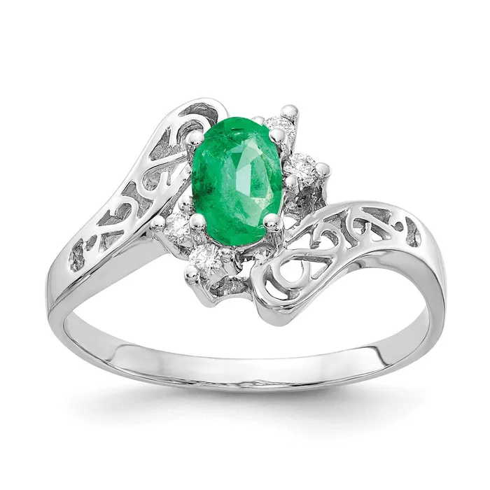 Rings 14k White Gold 6x4mm Oval Emerald A Real Diamond ring Goldia