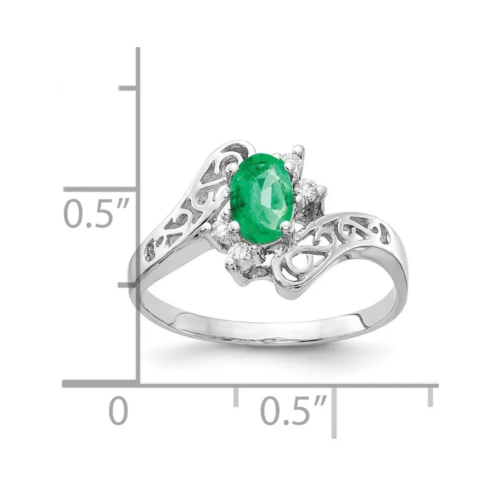 Rings 14k White Gold 6x4mm Oval Emerald A Real Diamond ring Goldia