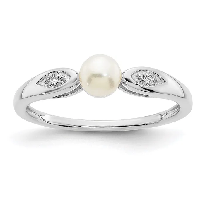 Rings 14k White Gold FW Cultured Pearl and Real Diamond Ring Goldia