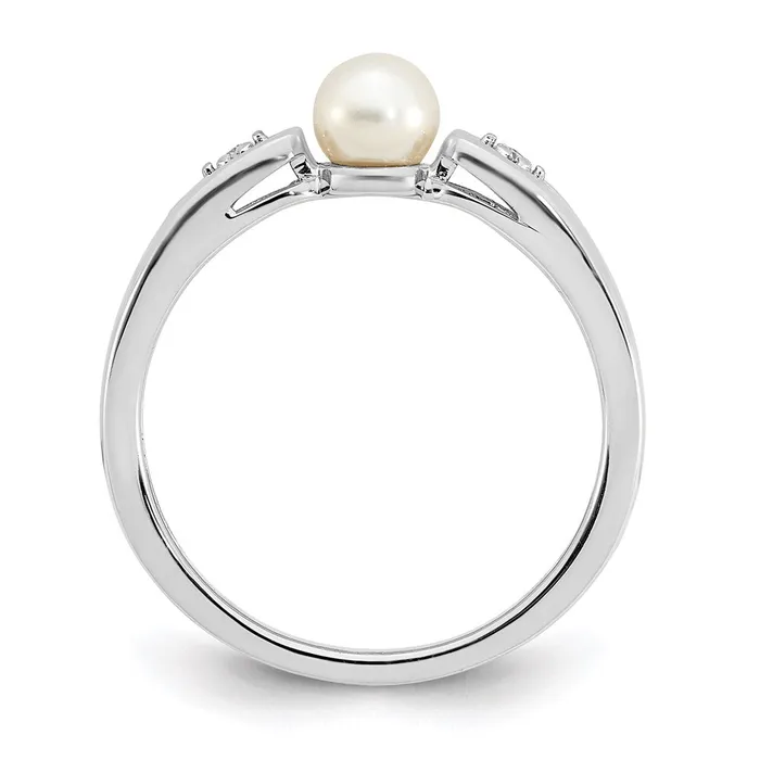 Rings 14k White Gold FW Cultured Pearl and Real Diamond Ring Goldia