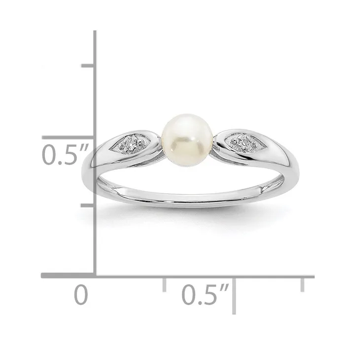 Rings 14k White Gold FW Cultured Pearl and Real Diamond Ring Goldia
