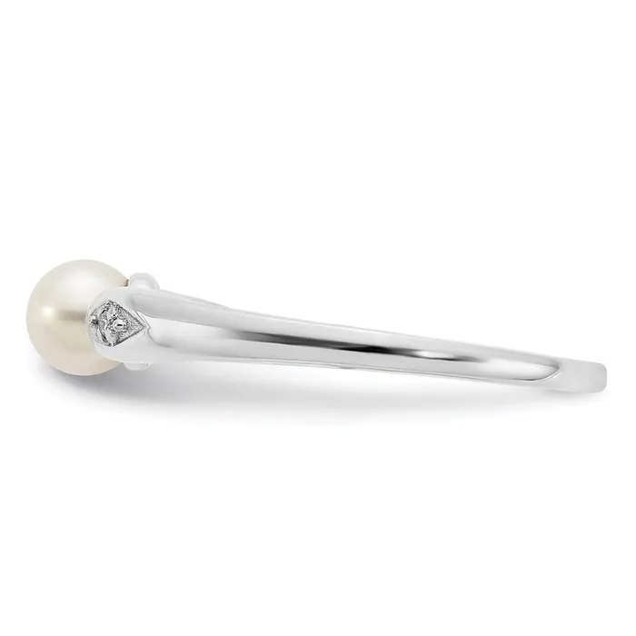 Rings 14k White Gold FW Cultured Pearl and Real Diamond Ring Goldia