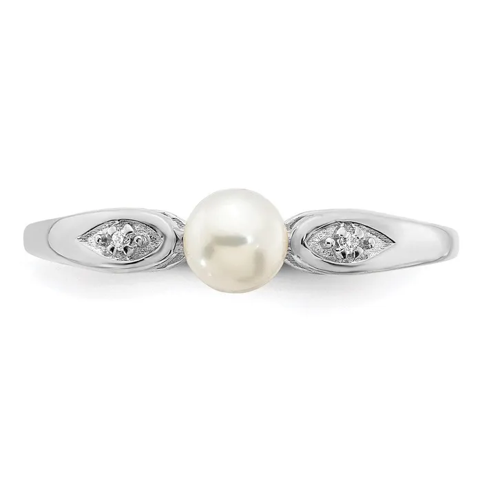 Rings 14k White Gold FW Cultured Pearl and Real Diamond Ring Goldia