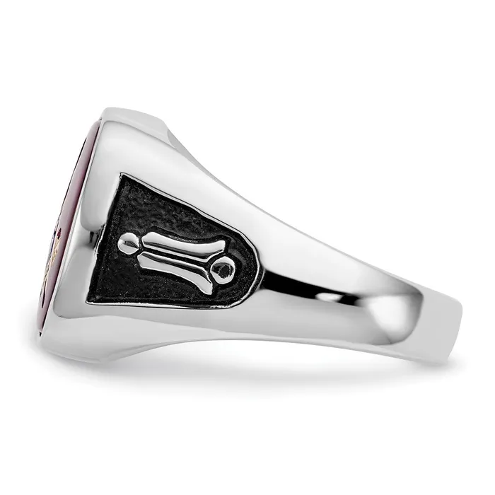 Rings 14k White Gold Mens Polished and Textured with Black Enamel and Lab Created Ruby Masonic Ring Goldia