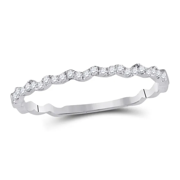 Rings 14k White Gold Round Diamond Asymmetrical Stackable Band Ring 18 Cttw gndatlanta
