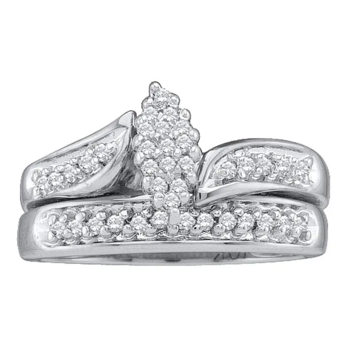 Rings 14k White Gold Round Diamond Bridal Wedding Ring Set 14 Cttw gndatlanta