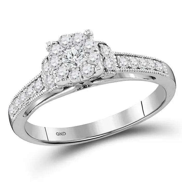 Rings 14k White Gold Round Diamond Cluster Bridal Engagement Ring 12 Cttw gndatlanta
