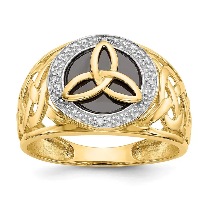 Rings 14K Yellow Gold and Rhodium Onyx Real Diamond Trinity Ring Goldia