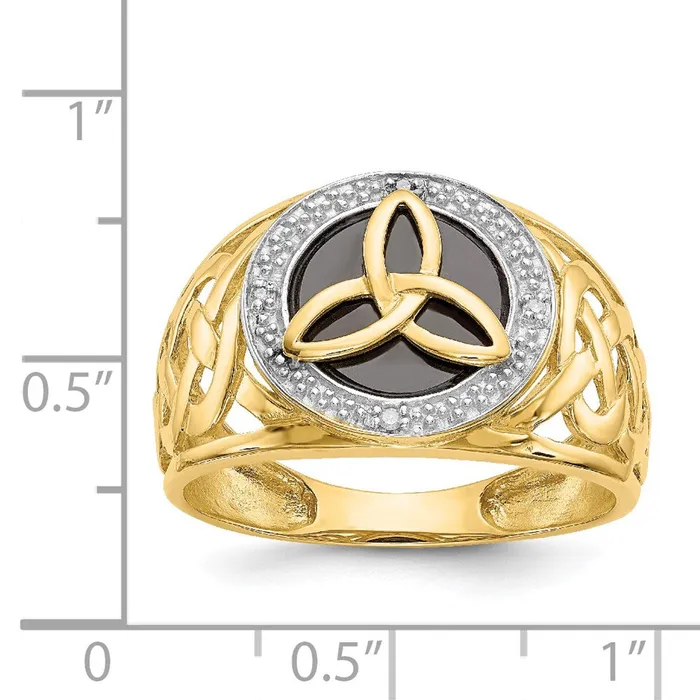 Rings 14K Yellow Gold and Rhodium Onyx Real Diamond Trinity Ring Goldia