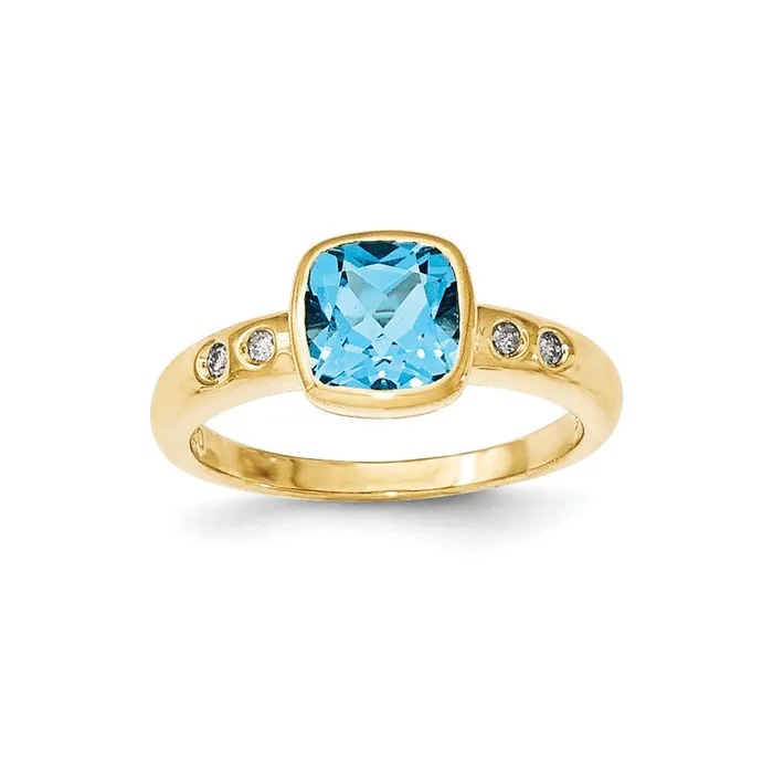 Rings 14K Yellow Gold Lt Swiss Blue TopazDiamond Bezelset Ring Goldia