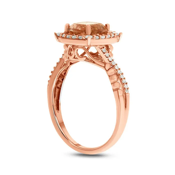 Rings 70mm CushionCut Morganite and 033 CT TW Natural Diamond Frame Twist Shank Engagement Ring in Solid 10K Rose Gold Goldia Rings 70mm CushionCut Morganite and 033 CT TW Natural Diamond Frame Twist Shank Engagement Ring in Solid 10K Rose Gold Goldia