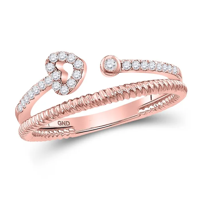Rings gndatlanta 10k Rose Gold Round Diamond Heart Stackable Band Ring 16 Cttw