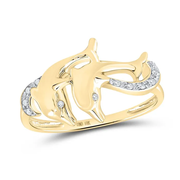 Rings gndatlanta 10k Yellow Gold Round Diamond Double Dolphin Accent Ring 120 Cttw