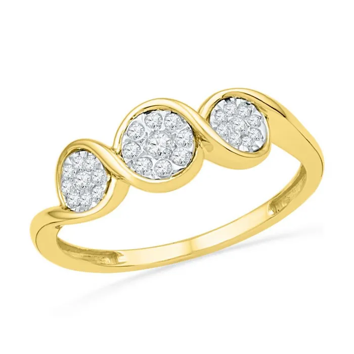 Rings gndatlanta 10k Yellow Gold Round Diamond Triple Cluster Ring 16 Cttw
