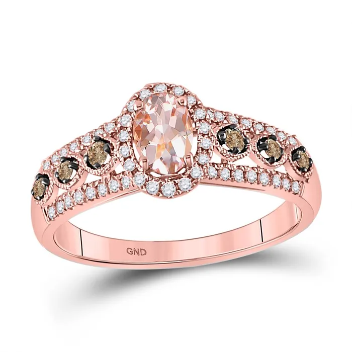 Rings gndatlanta 14k Rose Gold Oval Morganite Brown Diamond Solitaire Ring 1 Cttw