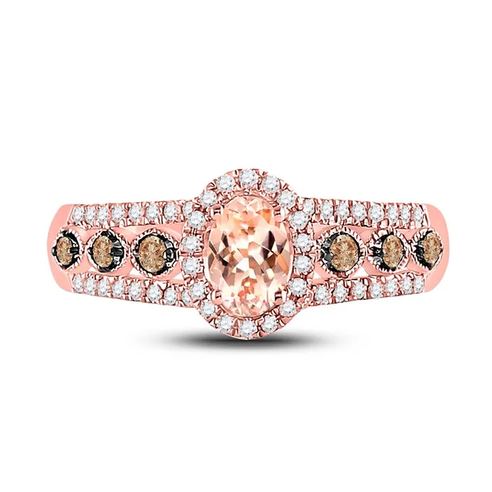Rings gndatlanta 14k Rose Gold Oval Morganite Brown Diamond Solitaire Ring 1 Cttw