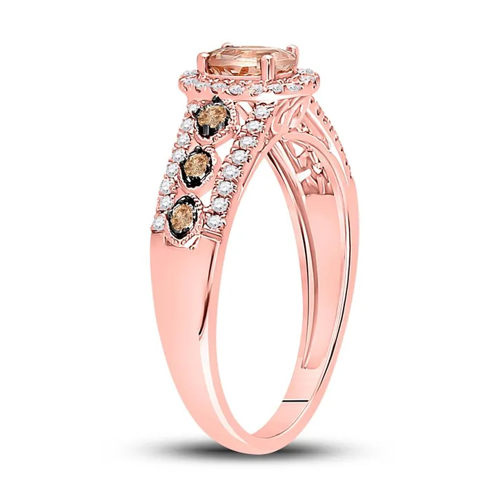 Rings gndatlanta 14k Rose Gold Oval Morganite Brown Diamond Solitaire Ring 1 Cttw