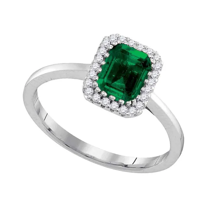 Rings gndatlanta 14k White Gold Emerald Emerald Solitaire Diamond Ring 1 Cttw