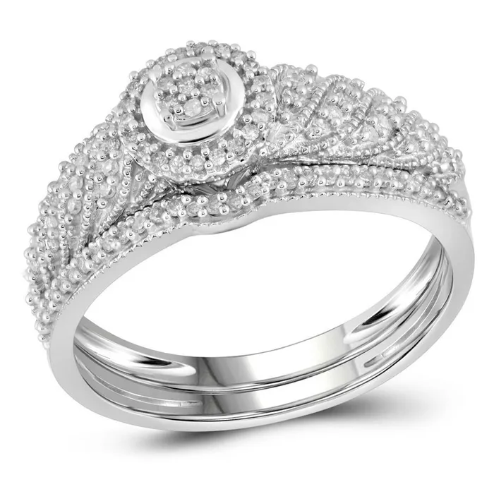 Rings gndatlanta 14k White Gold Round Diamond Cluster Bridal Wedding Ring Set 14 Cttw
