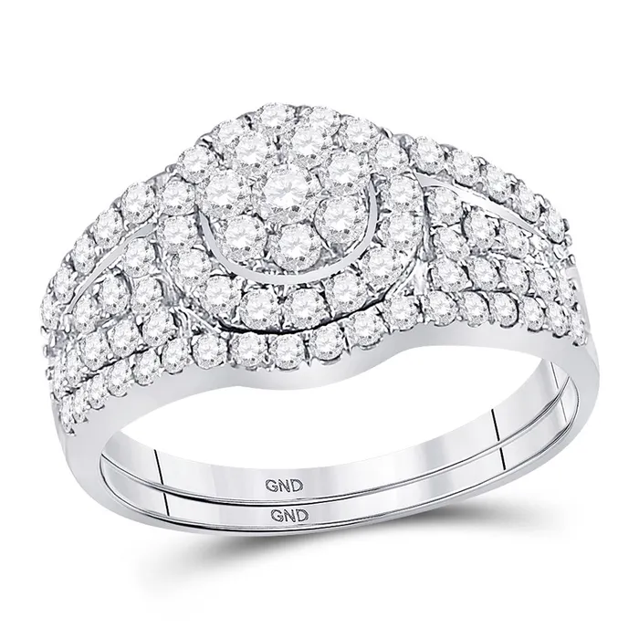 Rings gndatlanta 14k White Gold Round Diamond Cluster Bridal Wedding Ring Set 1 Cttw