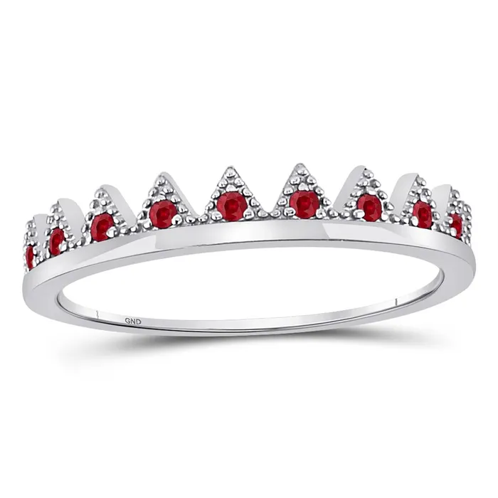 Rings gndatlanta 14kt White Gold Round Ruby Beaded Chevron Stackable Band Ring 110 Cttw