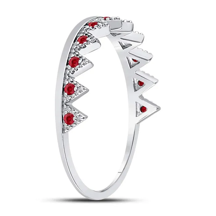 Rings gndatlanta 14kt White Gold Round Ruby Beaded Chevron Stackable Band Ring 110 Cttw
