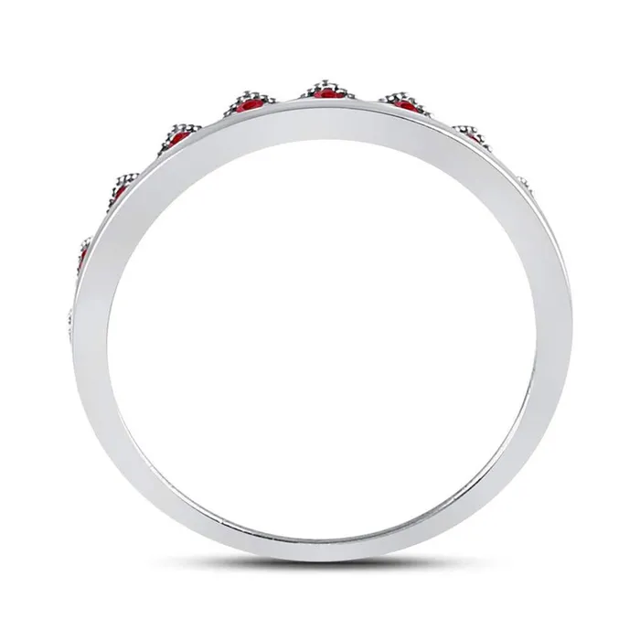 Rings gndatlanta 14kt White Gold Round Ruby Beaded Chevron Stackable Band Ring 110 Cttw