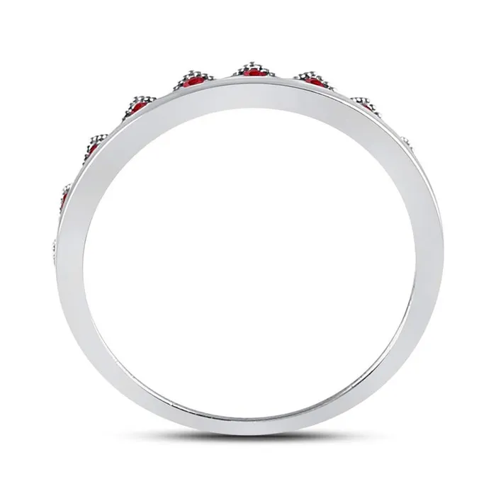 Rings gndatlanta 14kt White Gold Round Ruby Beaded Chevron Stackable Band Ring 110 Cttw