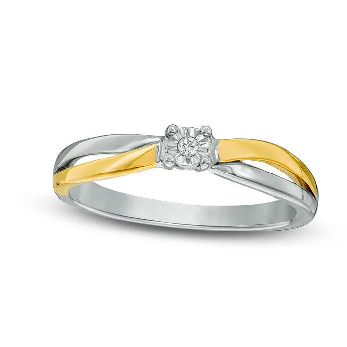 Rings Goldia 005 CT Natural Clarity Enhanced Diamond Solitaire Bypass Promise Ring in Sterling Silver and Solid 10K Yellow Gold