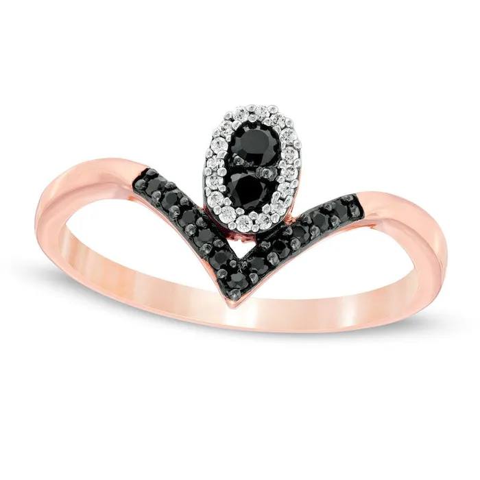 Rings Goldia 020 CT TW Enhanced Black and White Natural Diamond Oval Frame Chevron Ring in Solid 10K Rose Gold