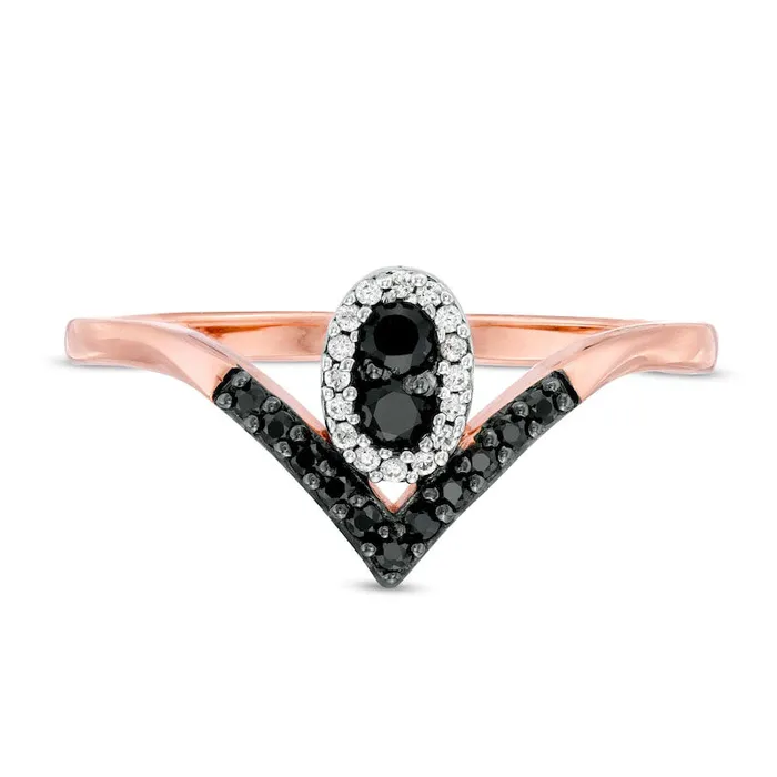 Rings Goldia 020 CT TW Enhanced Black and White Natural Diamond Oval Frame Chevron Ring in Solid 10K Rose Gold Rings Goldia 020 CT TW Enhanced Black and White Natural Diamond Oval Frame Chevron Ring in Solid 10K Rose Gold