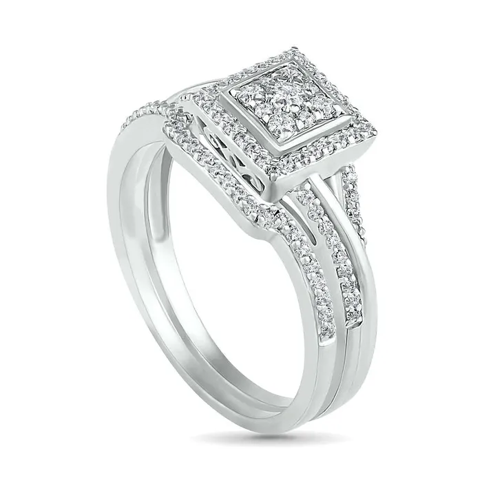 Rings Goldia 038 CT TW Composite Natural Diamond Square Frame Split Shank Bridal Engagement Ring Set in Solid 10K White Gold Rings Goldia 038 CT TW Composite Natural Diamond Square Frame Split Shank Bridal Engagement Ring Set in Solid 10K White Gold