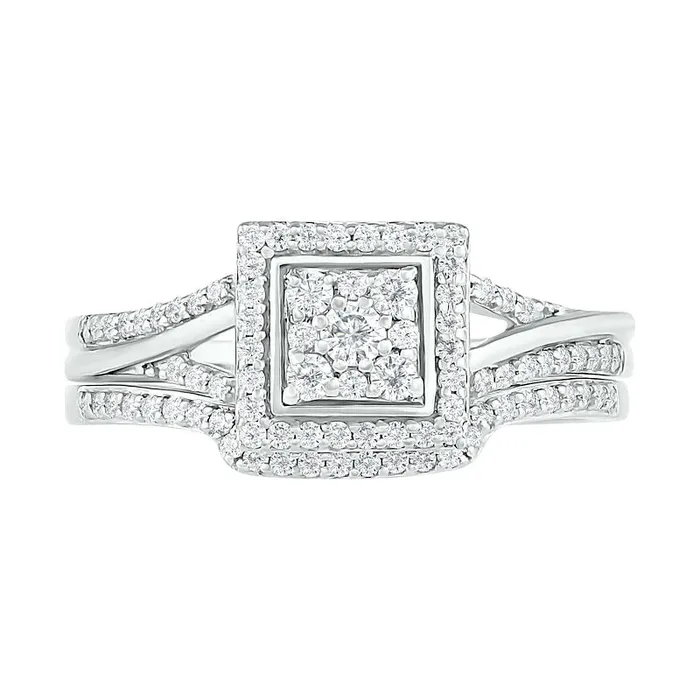 Rings Goldia 038 CT TW Composite Natural Diamond Square Frame Split Shank Bridal Engagement Ring Set in Solid 10K White Gold Rings Goldia 038 CT TW Composite Natural Diamond Square Frame Split Shank Bridal Engagement Ring Set in Solid 10K White Gold