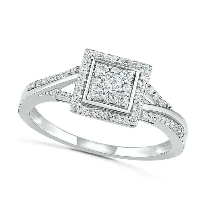 Rings Goldia 038 CT TW Composite Natural Diamond Square Frame Split Shank Bridal Engagement Ring Set in Solid 10K White Gold Rings Goldia 038 CT TW Composite Natural Diamond Square Frame Split Shank Bridal Engagement Ring Set in Solid 10K White Gold