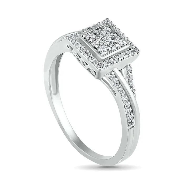 Rings Goldia 038 CT TW Composite Natural Diamond Square Frame Split Shank Bridal Engagement Ring Set in Solid 10K White Gold Rings Goldia 038 CT TW Composite Natural Diamond Square Frame Split Shank Bridal Engagement Ring Set in Solid 10K White Gold