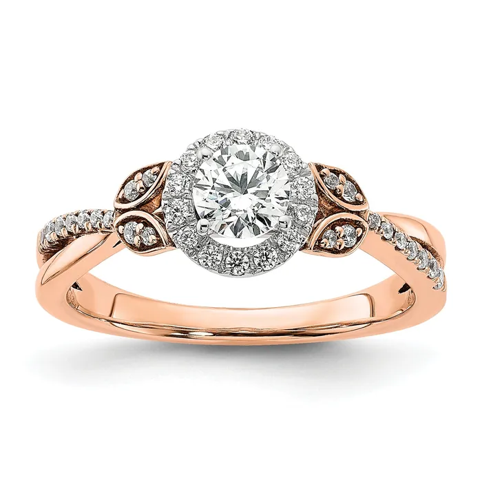 Rings Goldia 040ct CZ Solid Real 14k White u0026 Rose Halo Complete Round Engagment Ring