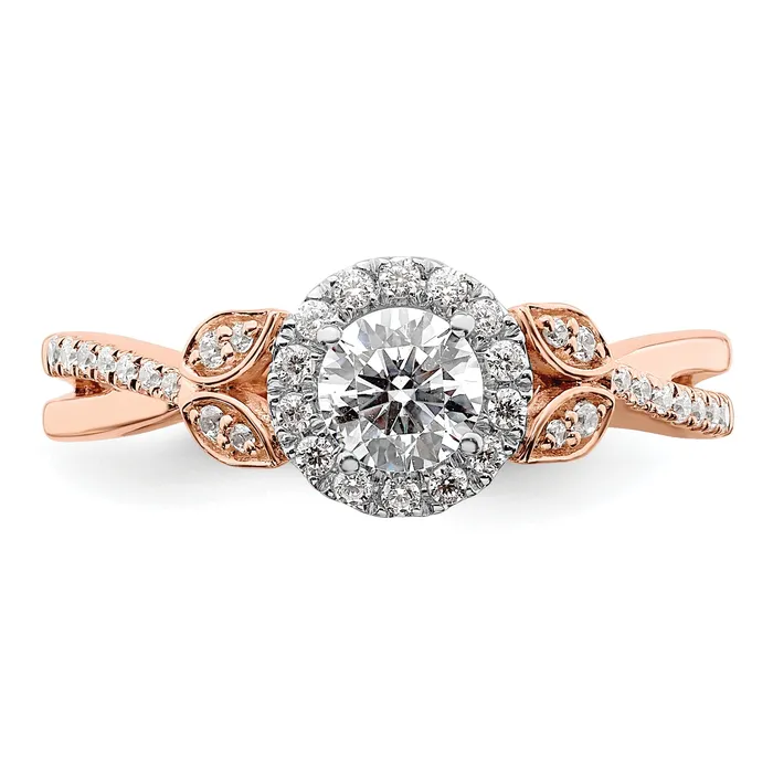 Rings Goldia 040ct CZ Solid Real 14k White u0026 Rose Halo Complete Round Engagment Ring