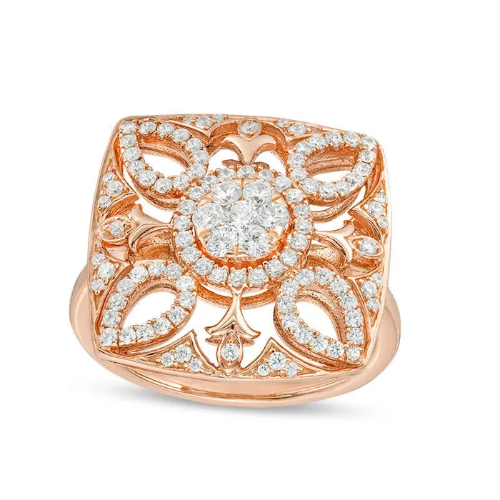 Rings Goldia 075 CT TW Composite Natural Diamond Square Flower Ring in Solid 10K Rose Gold