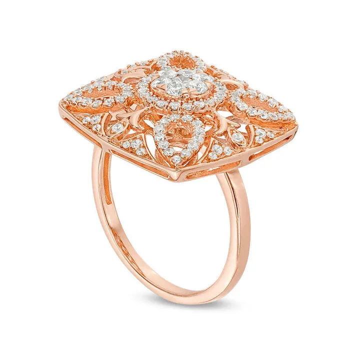 Rings Goldia 075 CT TW Composite Natural Diamond Square Flower Ring in Solid 10K Rose Gold Rings Goldia 075 CT TW Composite Natural Diamond Square Flower Ring in Solid 10K Rose Gold