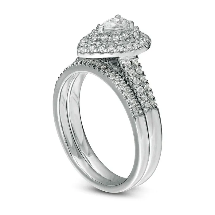 Rings Goldia 075 CT TW PearShaped Natural Diamond Double Frame Bridal Engagement Ring Set in Solid 14K White Gold Rings Goldia 075 CT TW PearShaped Natural Diamond Double Frame Bridal Engagement Ring Set in Solid 14K White Gold